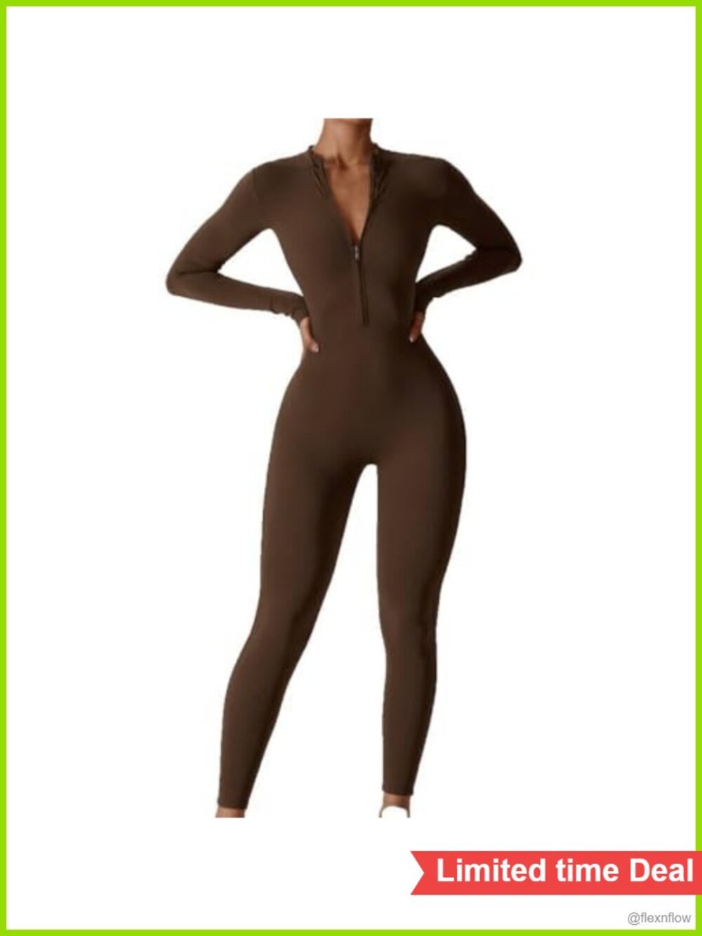 Women's Fleece-Lined Workout Jumpsuit with Zipper, Long Sleeve